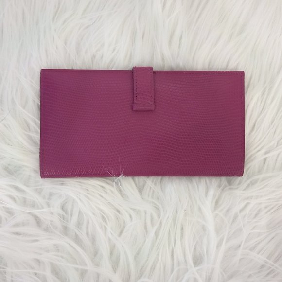Astounding EUC Hermes LIZARD Bearn Long Wallet Full Inclusion + Bag! Magenta - Picture 4 of 15
